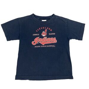 Cleveland Indians Navy Blue Chief Wahoo Crewneck‎ TShirt Kids Youth Size M 5-6